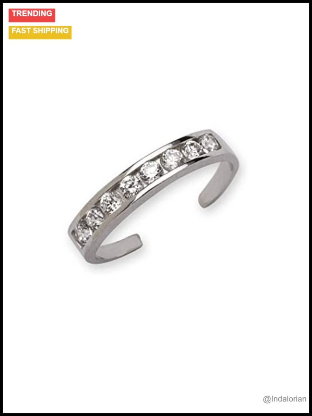 Solid 10K Gold Adjustable Channel-Set CZ Toe Ring Women Non Tarnish